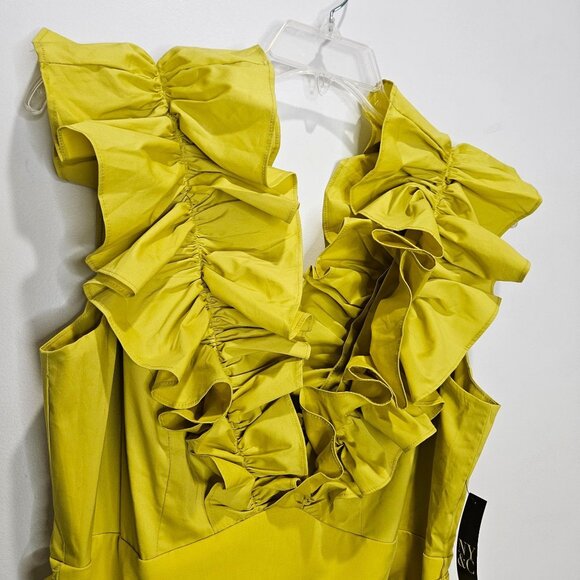 New York & Company XL Madie Ruffle Sleeveless Jumpsuit Chartreuse NEW - Picture 4 of 10